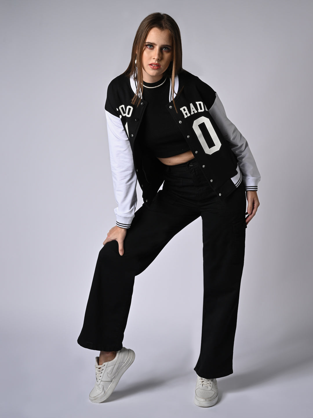 Women Black/White Varsity Jacket