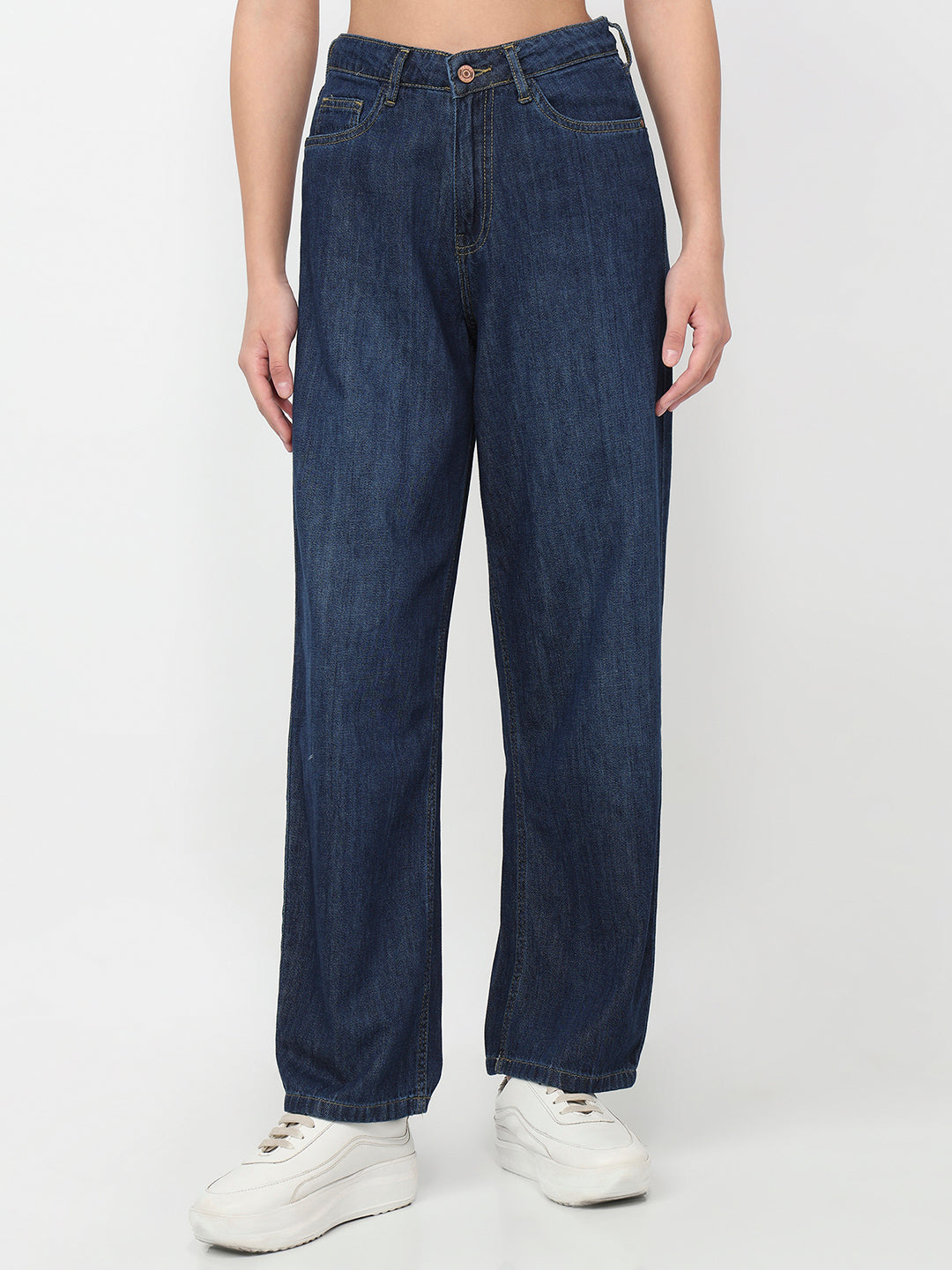 Women Blue High-Rise Barrel Jeans