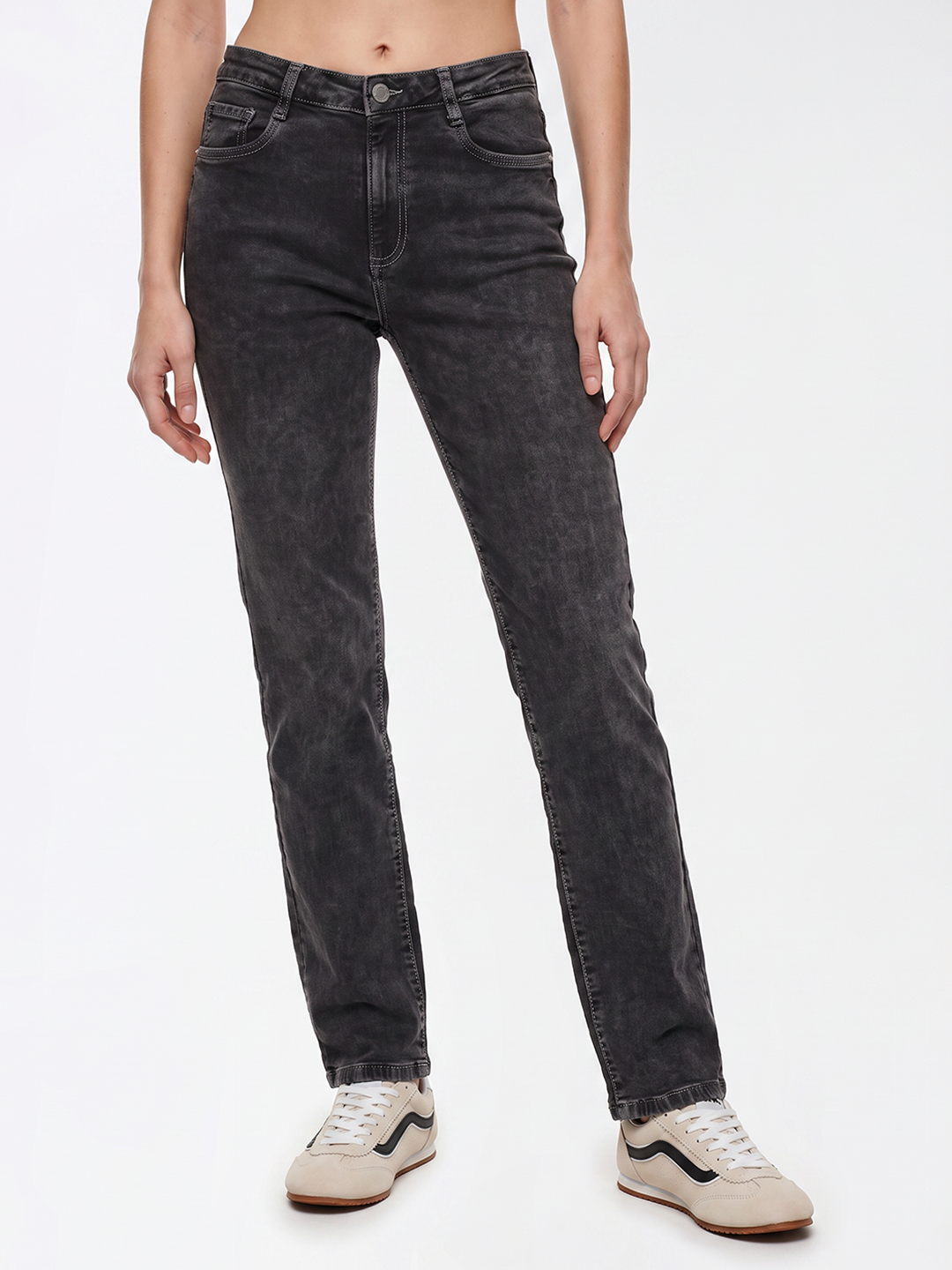Women Grey High-Rise Flare Jeans