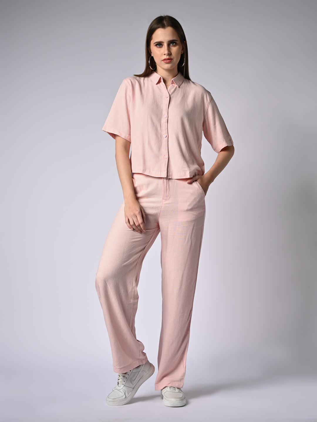 Women Solid Light Pink Shirt