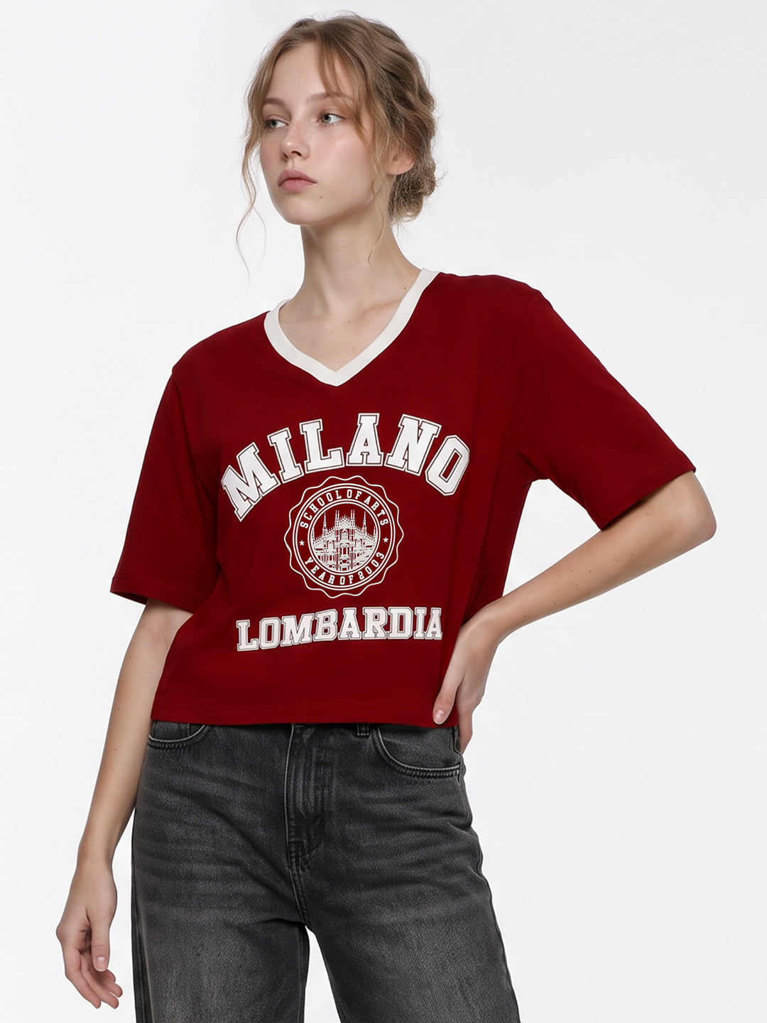 Red Graphic Crop Genz Tees