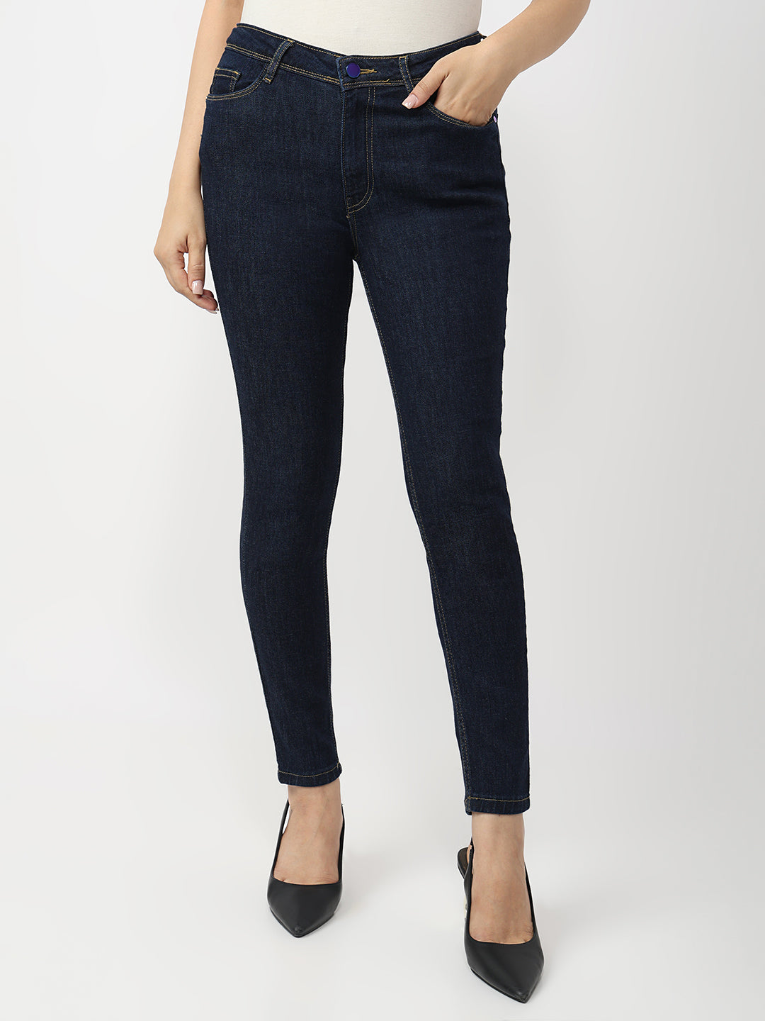 Women Dark Blue High-Rise Skinny Jeans