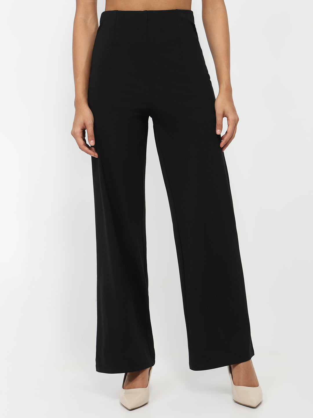 Women Black High-Rise Wide Leg Treggings