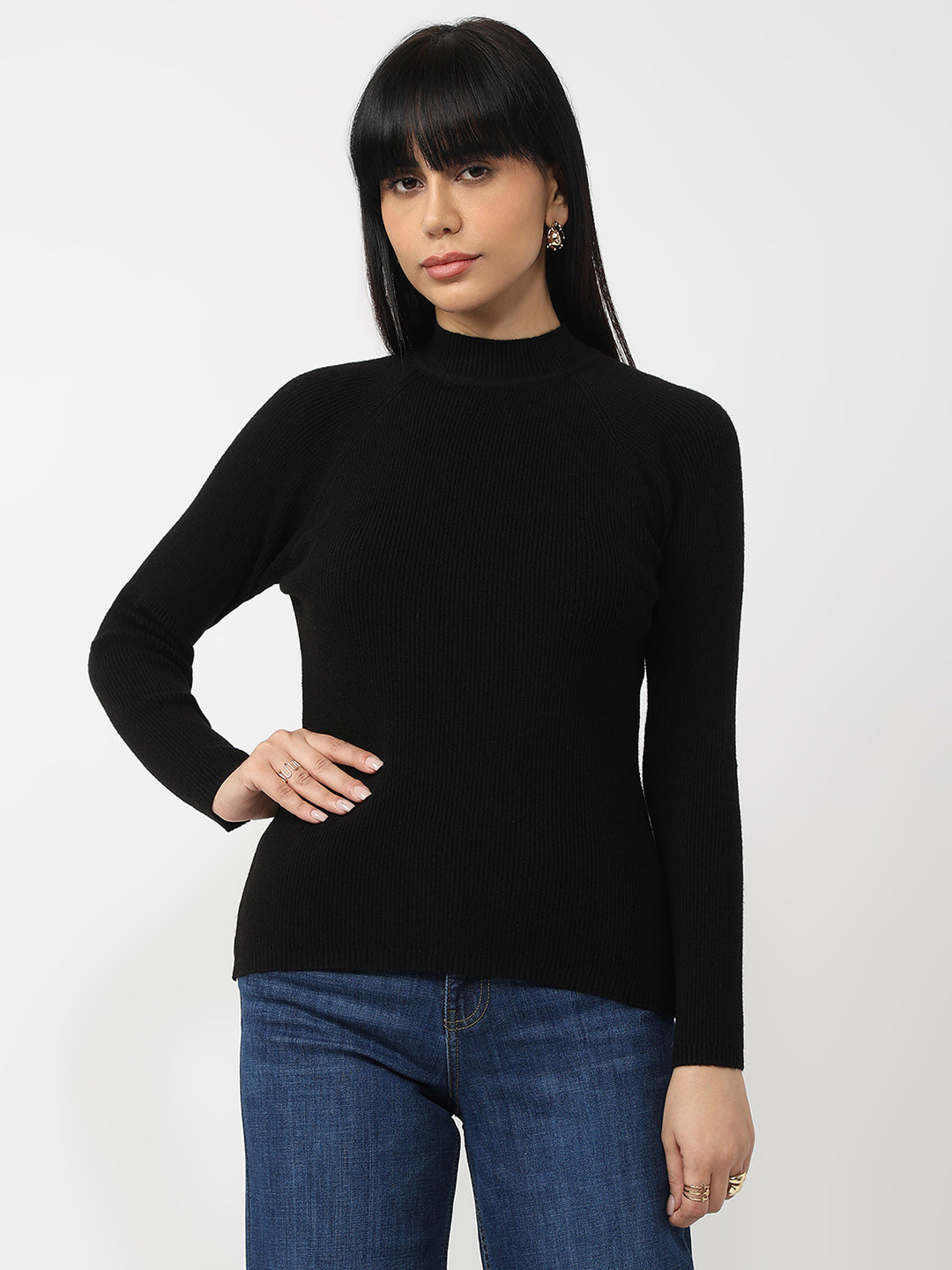 Women Black Slim Fit Sweater