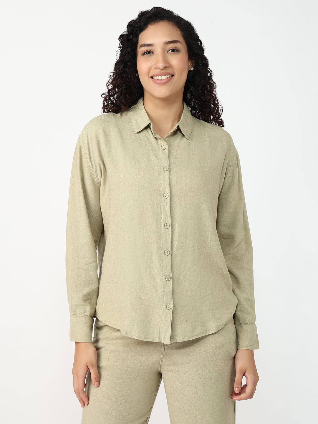 Women Light Olive Oversized Shirt
