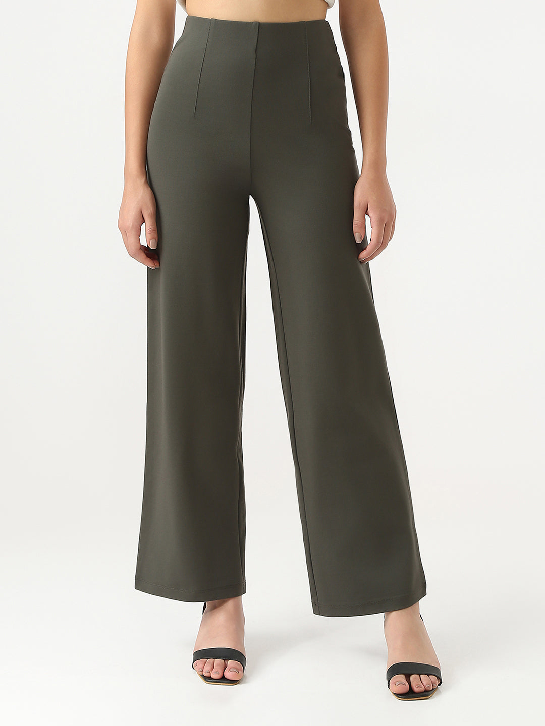 Women Smokey Olive Wide Leg Treggings