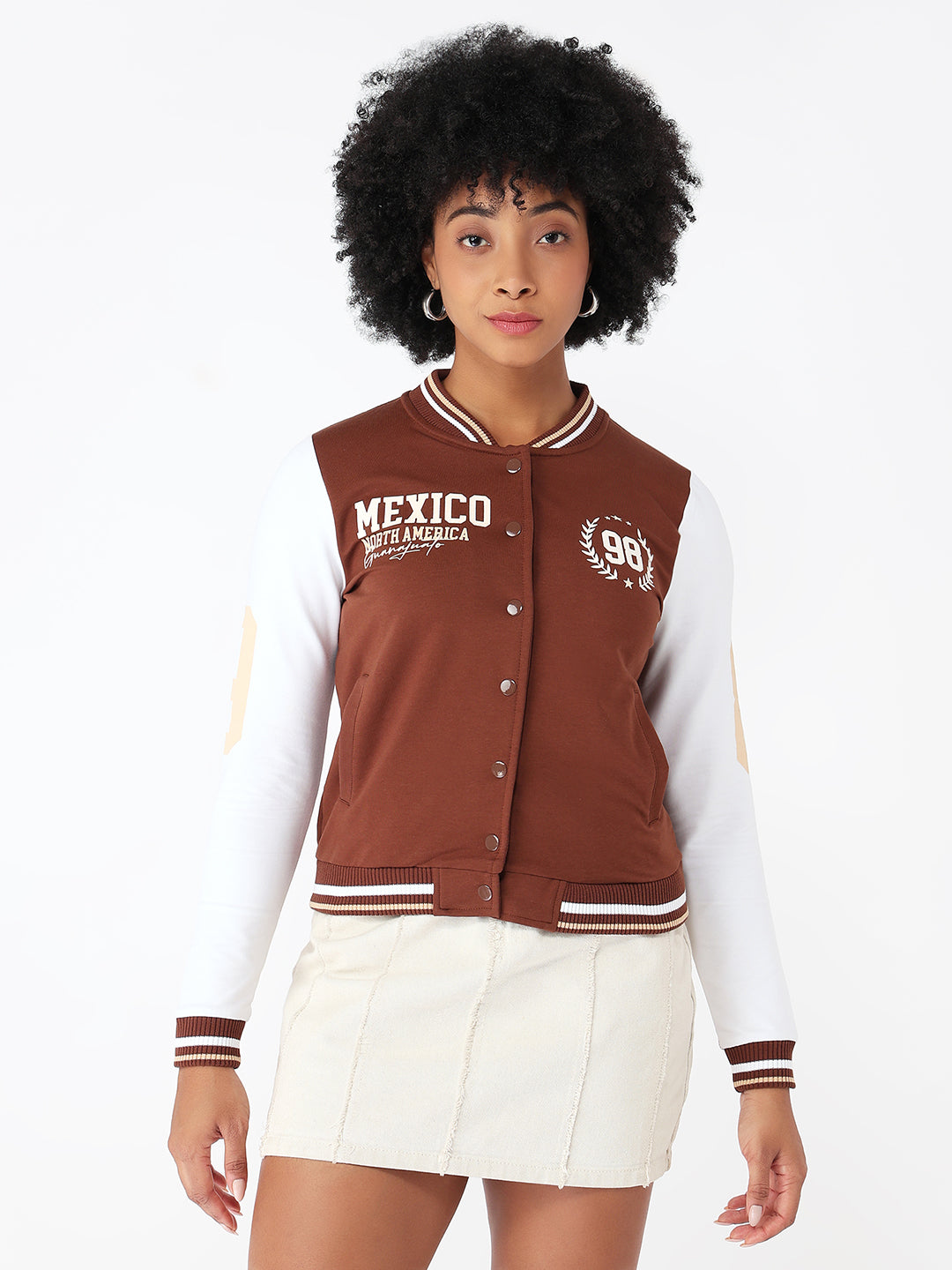 Women Sepia/White Varsity Jacket