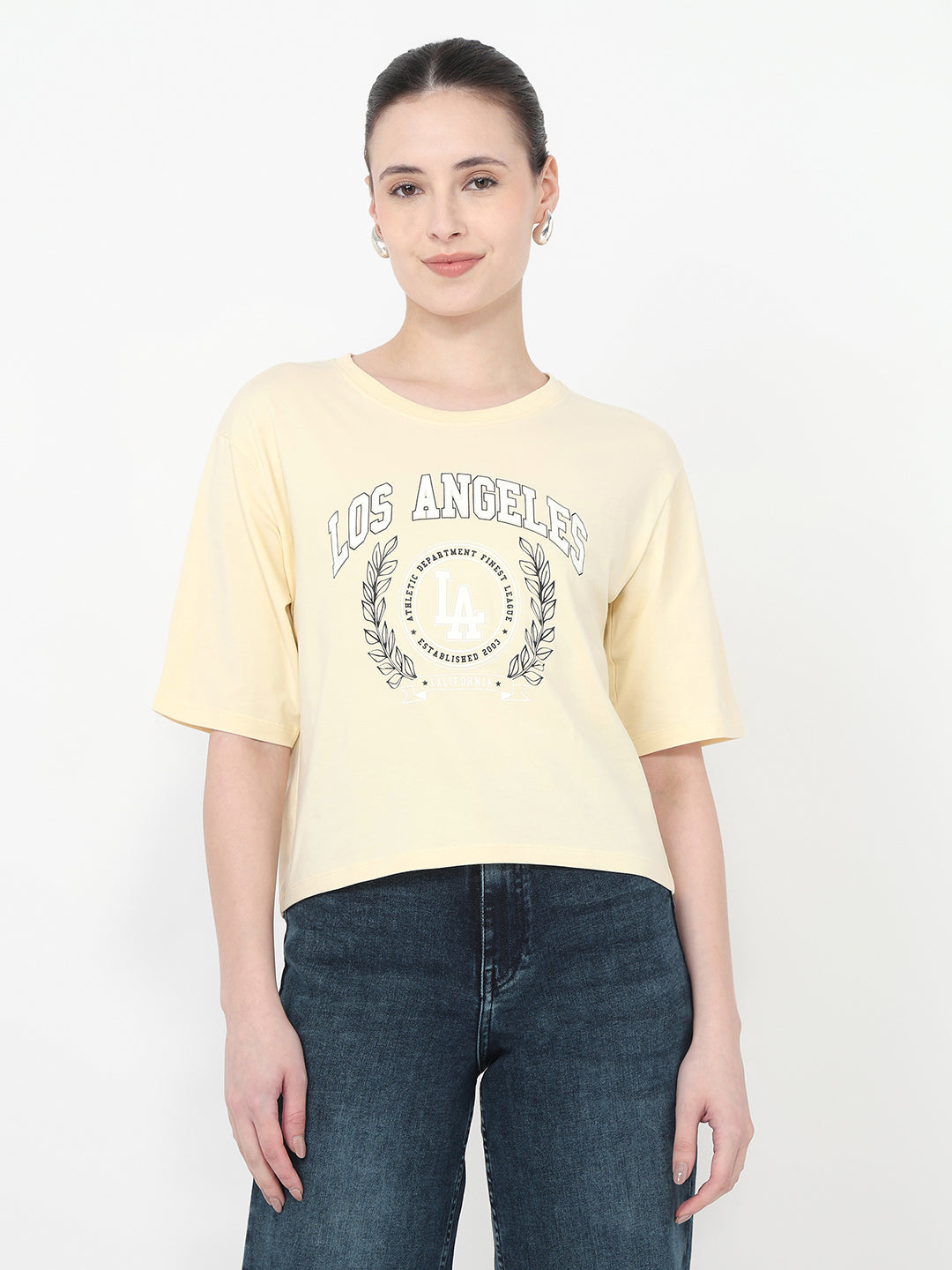 Women Graphic Crop Slim Fit Tees