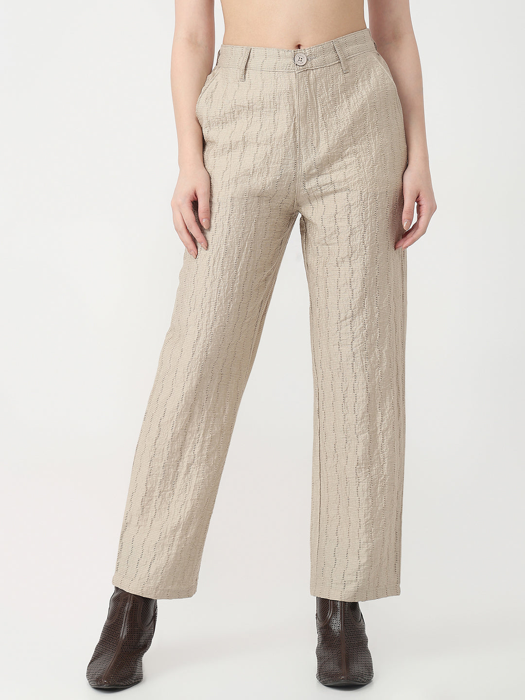 Women Pumice Stone Straight Fit Korean Pants