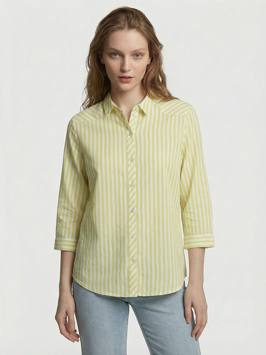 Women Yellow/White Striped Shirt