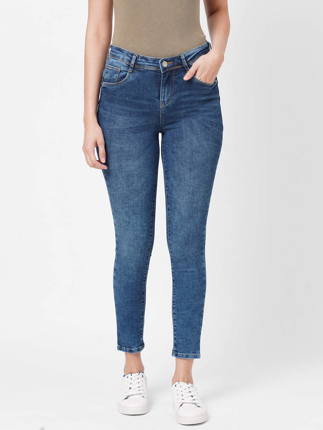 Women Blue Mid-Rise Push Up Super Skinny Jeans