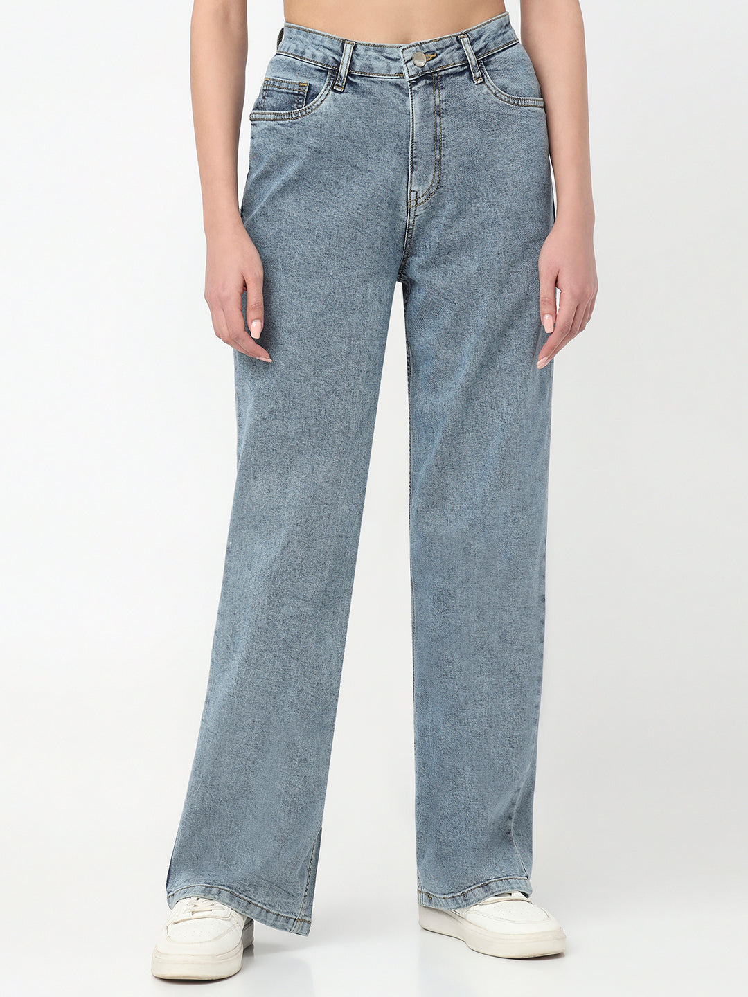 Women Blue High-Rise Baggy Jeans