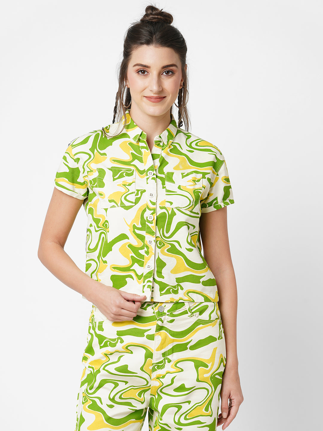 Women Jade Swirl Crop Shirt
