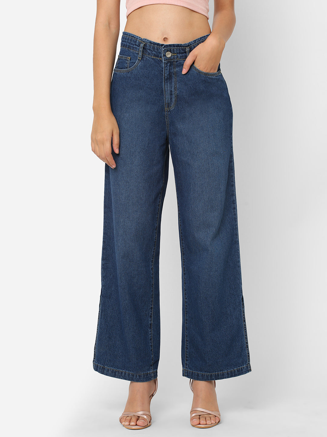Women Blue High-Rise Wide Leg Jeans