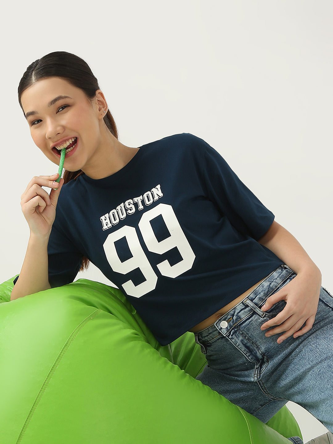 Women Graphic Crop Slim Fit Tees