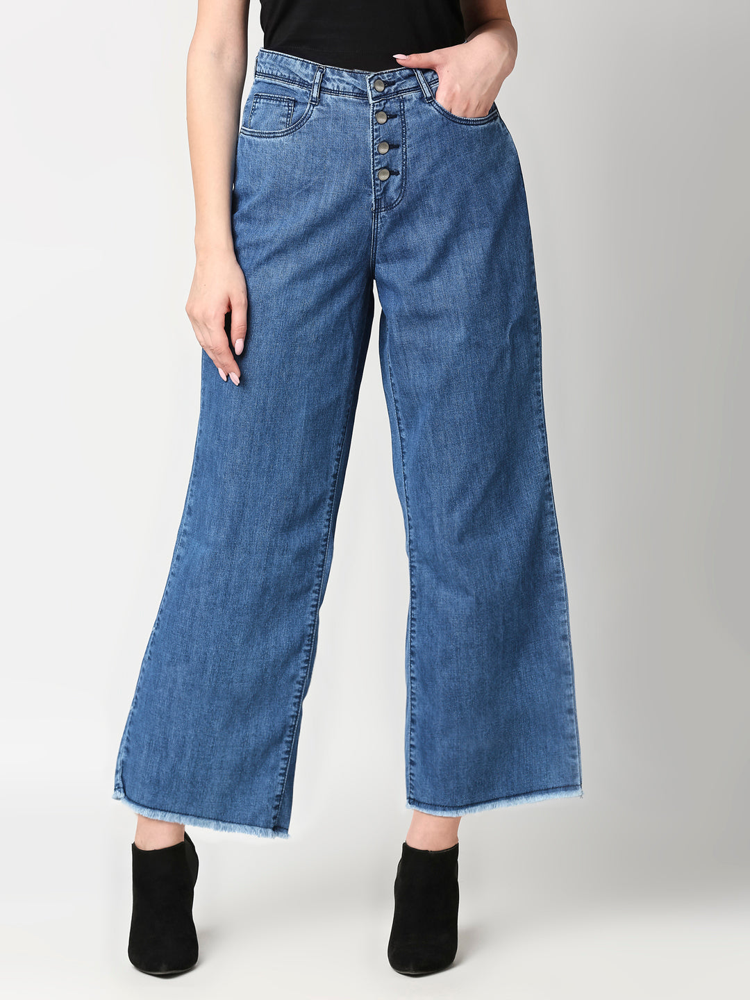 Women Blue High-Rise Wide Leg Jeans