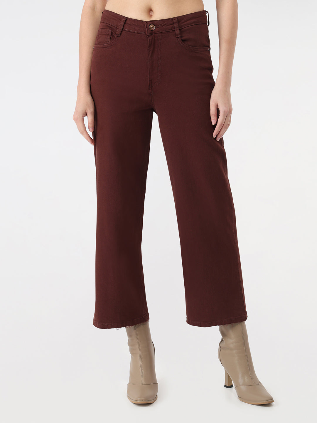 Women Sepia High-Rise Crop Wide Leg Jeans