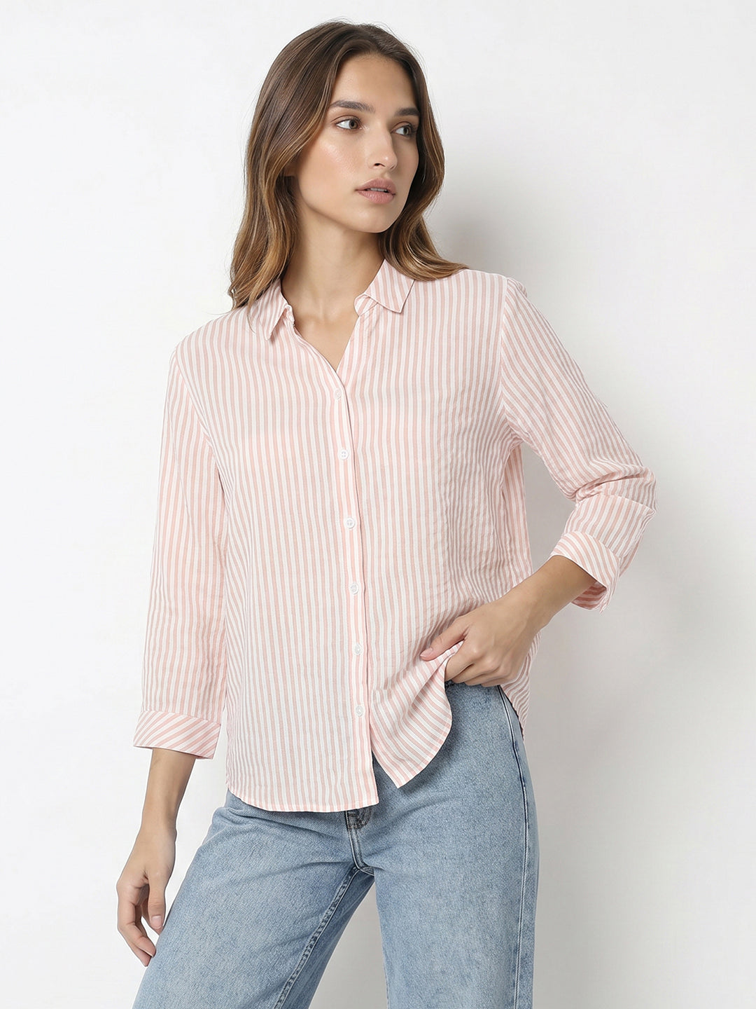 Women Beige/White Striped Shirt