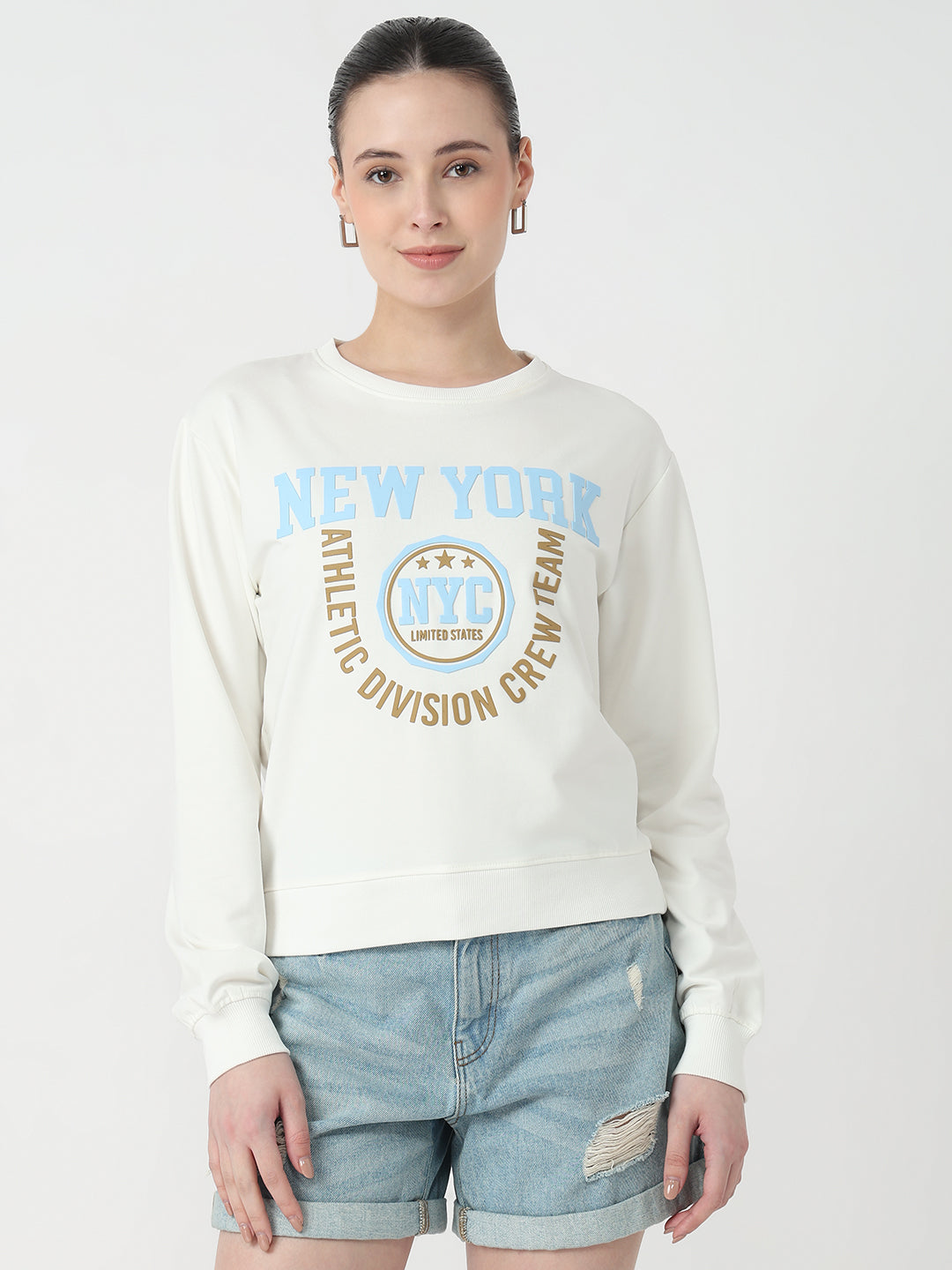 Women Off White Slim Fit Sweatshirt