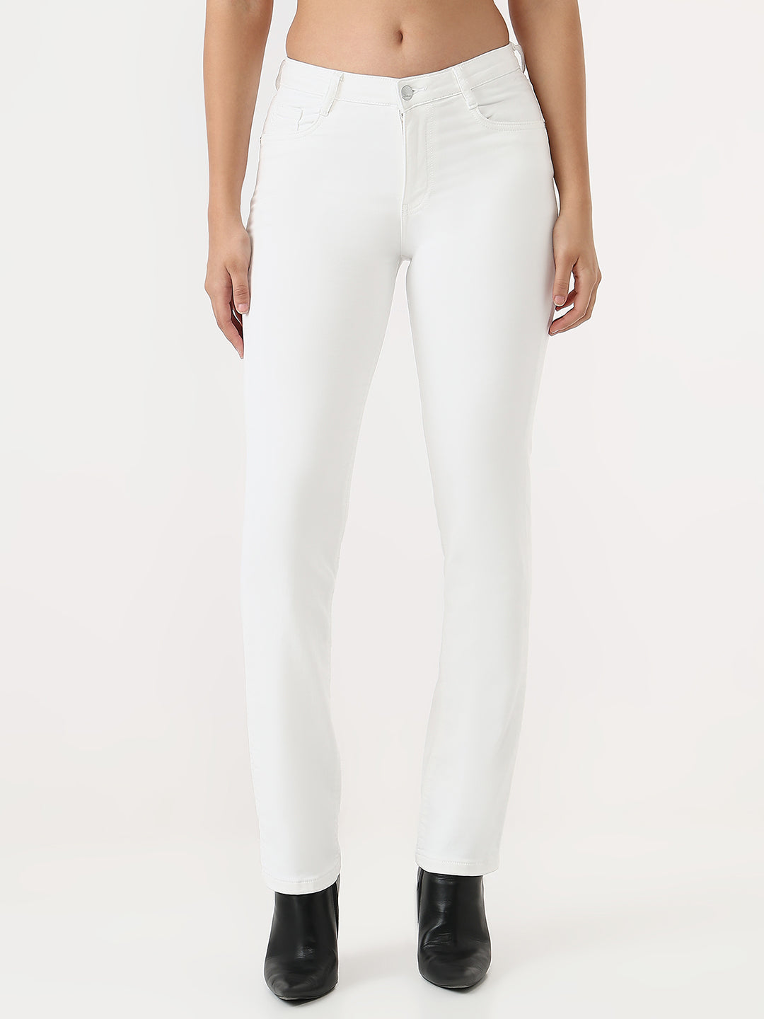 Women White High-Rise Slim Straight Fit Jeans