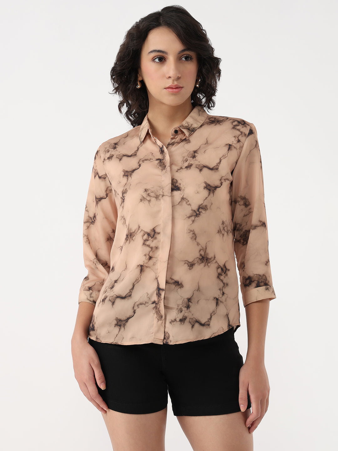 Women Marble Print Slim Shirt