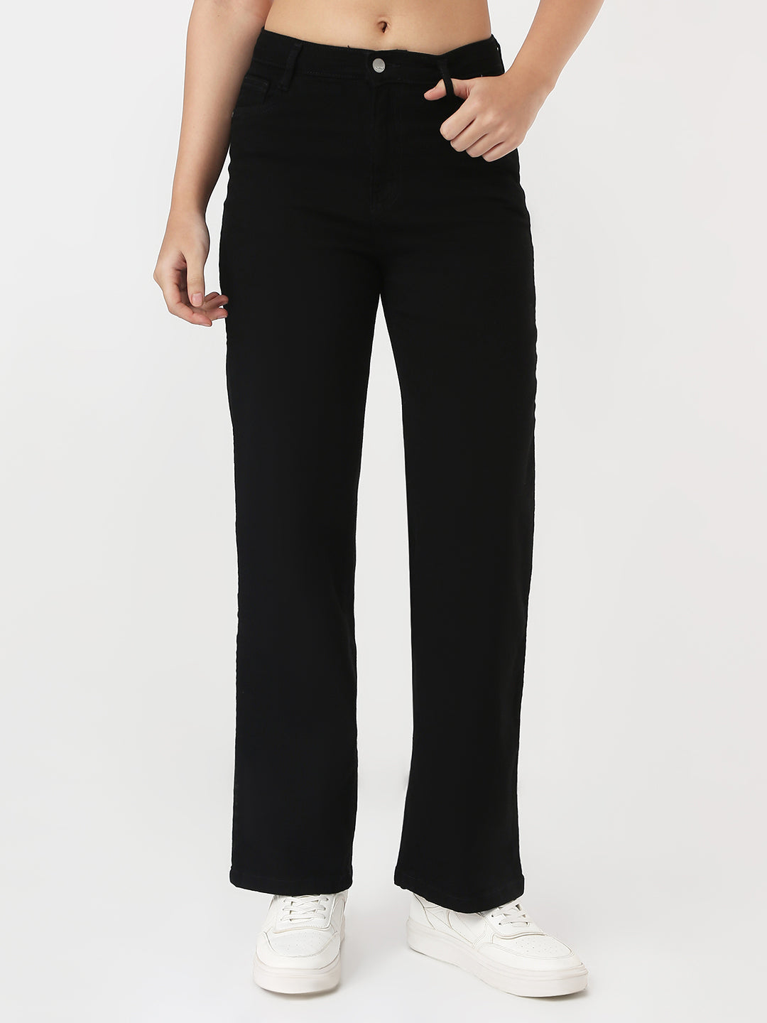 Women Black High-Rise Straight Jeans