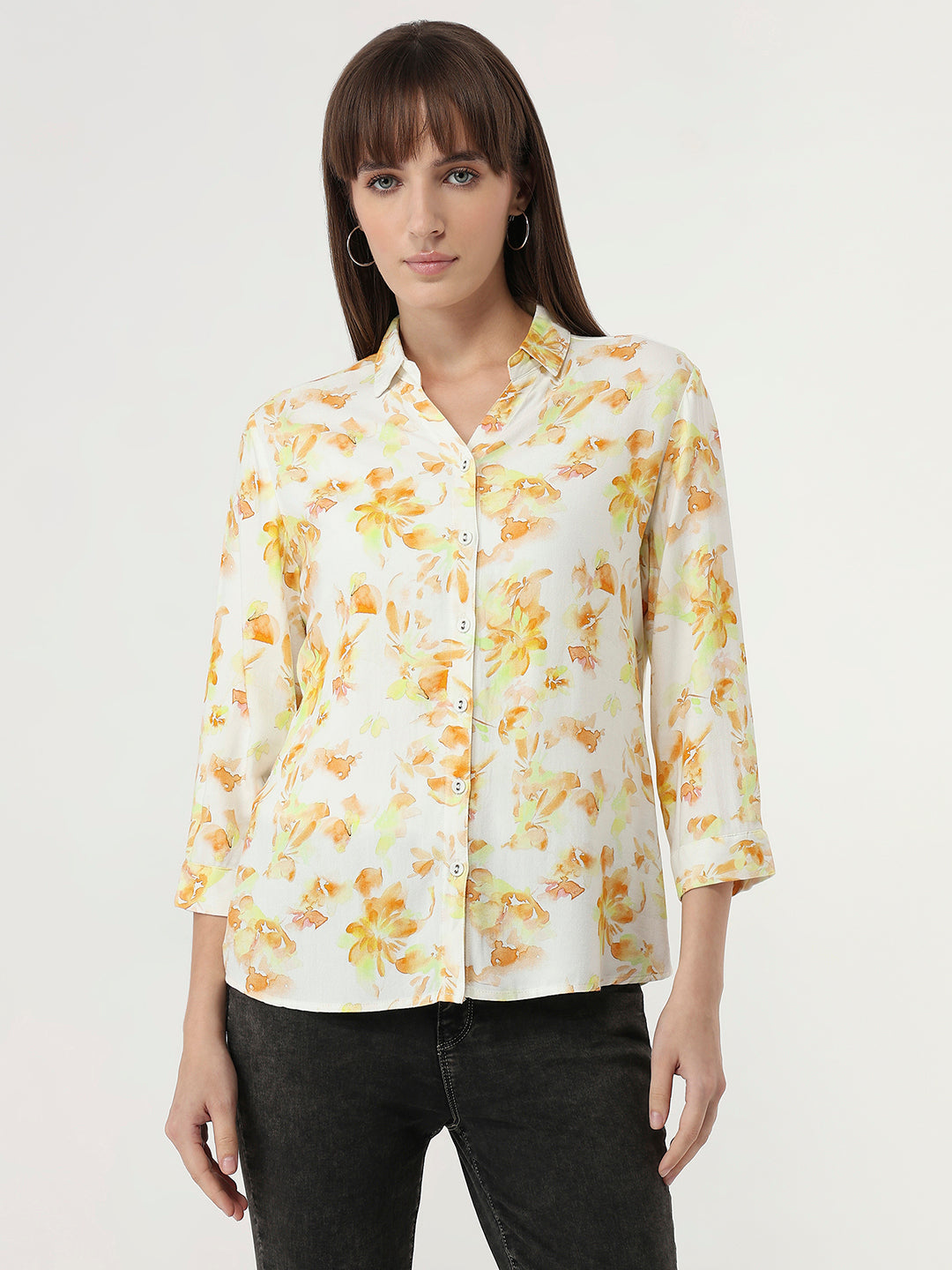 Women Lime Floral Slim Fit Shirt