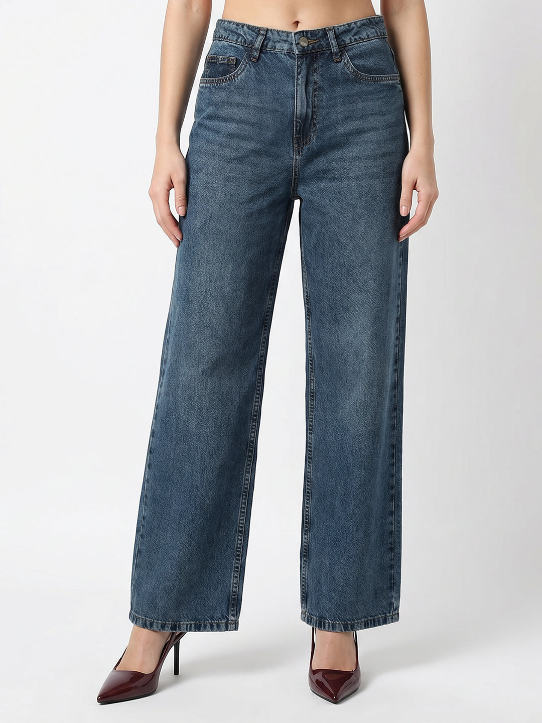 Women Blue High-Rise Wide Leg Jeans