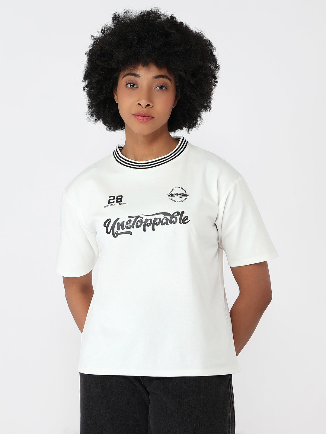 Women White Slim Fit Oversized T-Shirt
