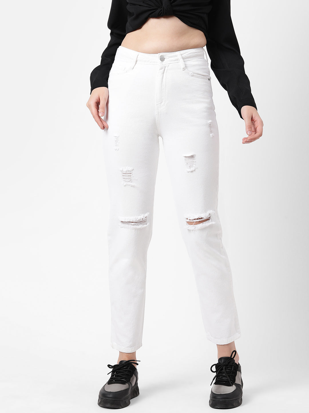 Women White High-Rise Mom Fit Jeans