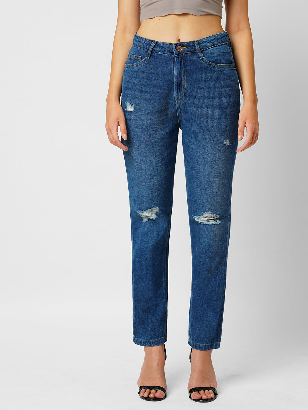 Women Medium Blue High-Rise Straight Fit Jeans