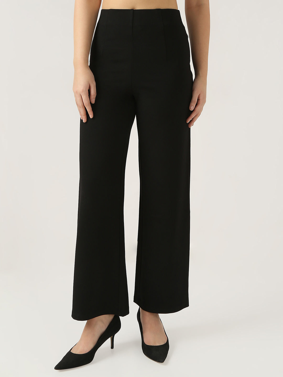Women Black Wide Leg Treggings