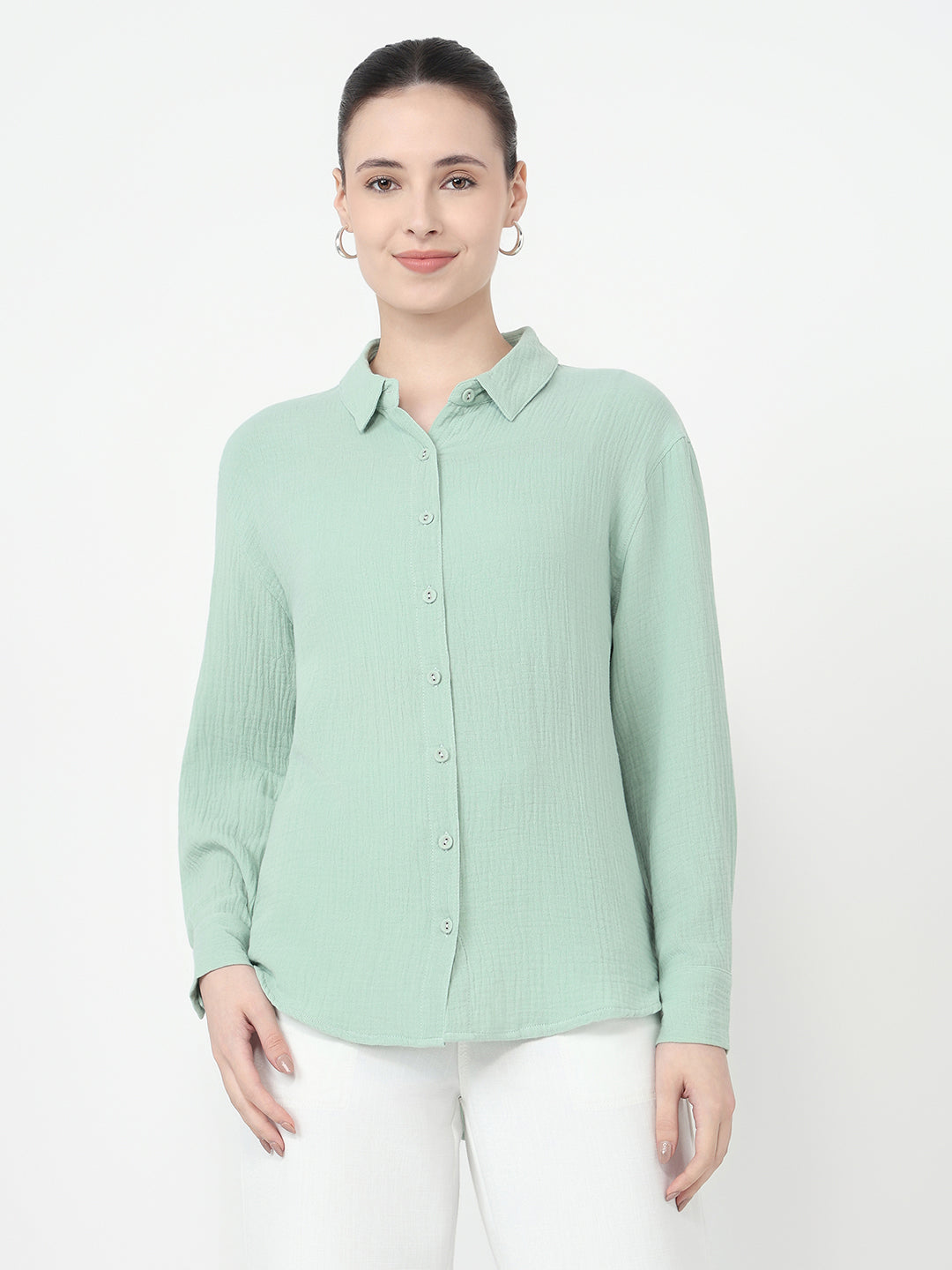 Women Mint Slim Fit Oversized Shirt