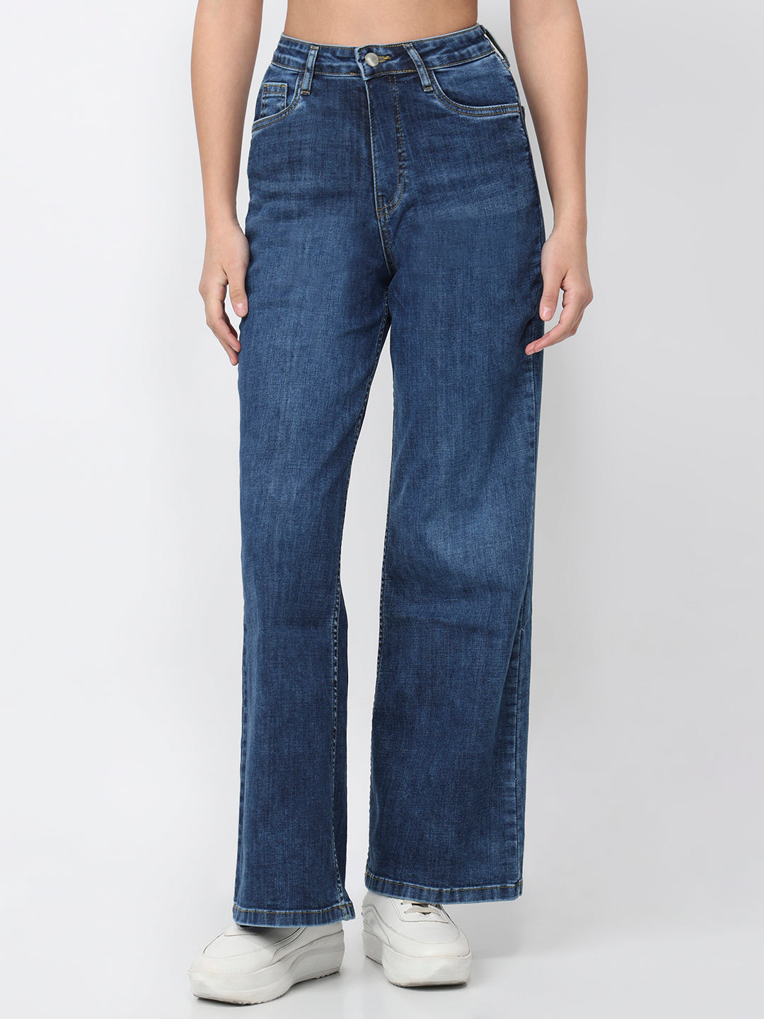 Women Blue High-Rise Super Wide Leg Jeans