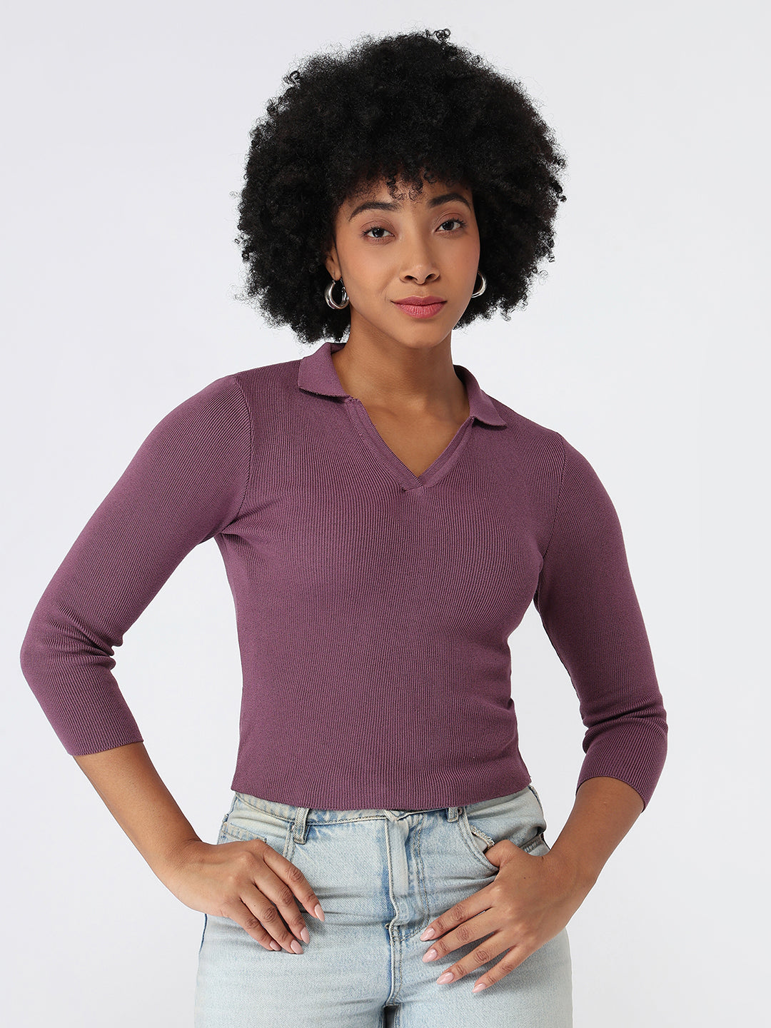 Women Muave Slim Fit Flat Knit