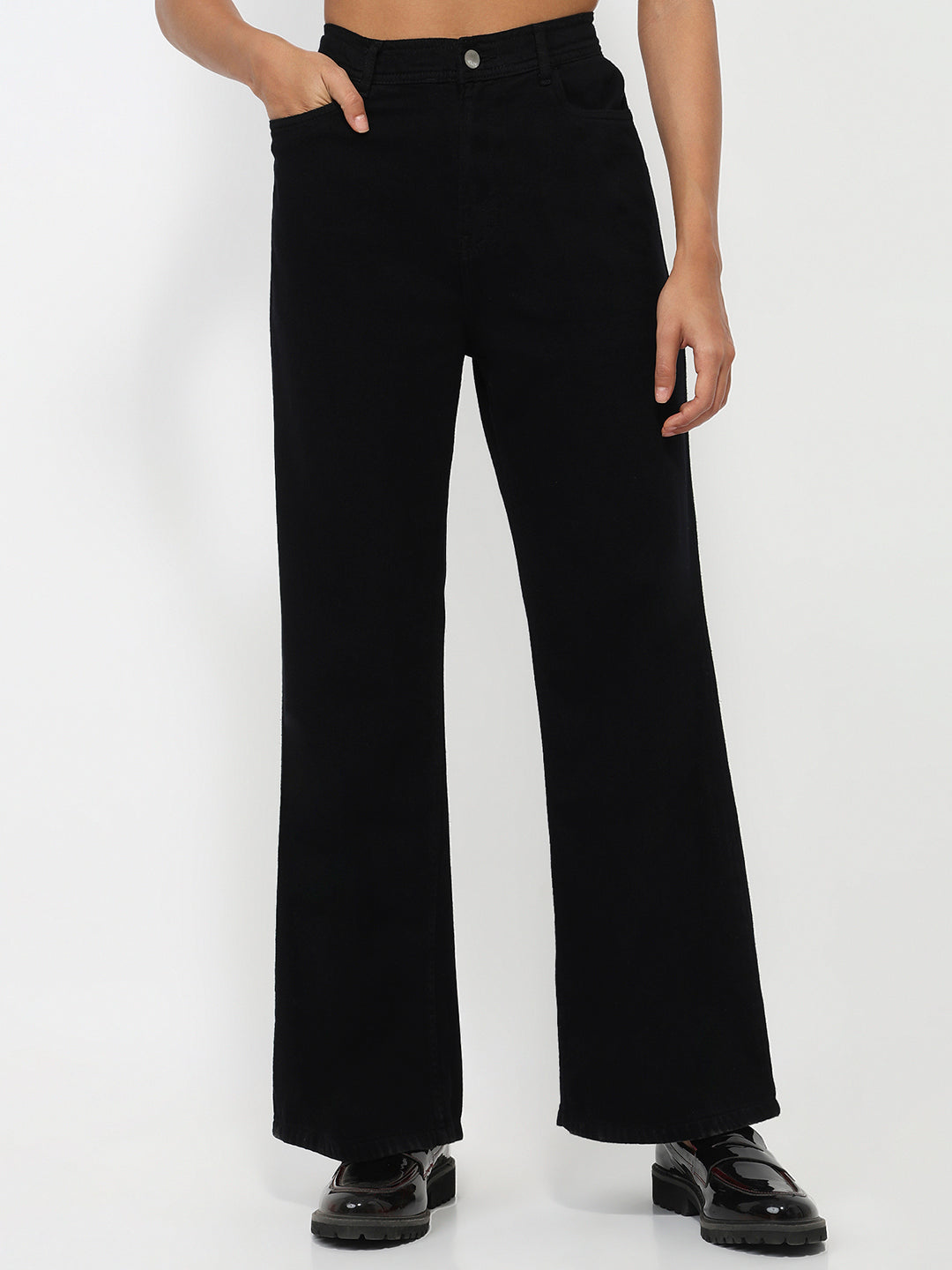Women Black High-Rise Super Wide Leg Jeans