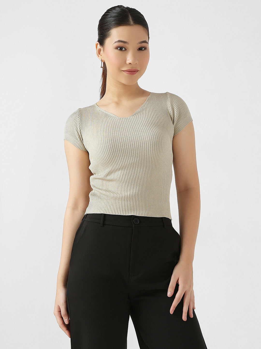 Women Ribbed Flat Knit Top