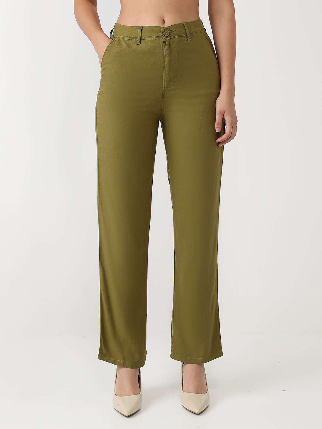 Women Avocado Loose Straight Trousers