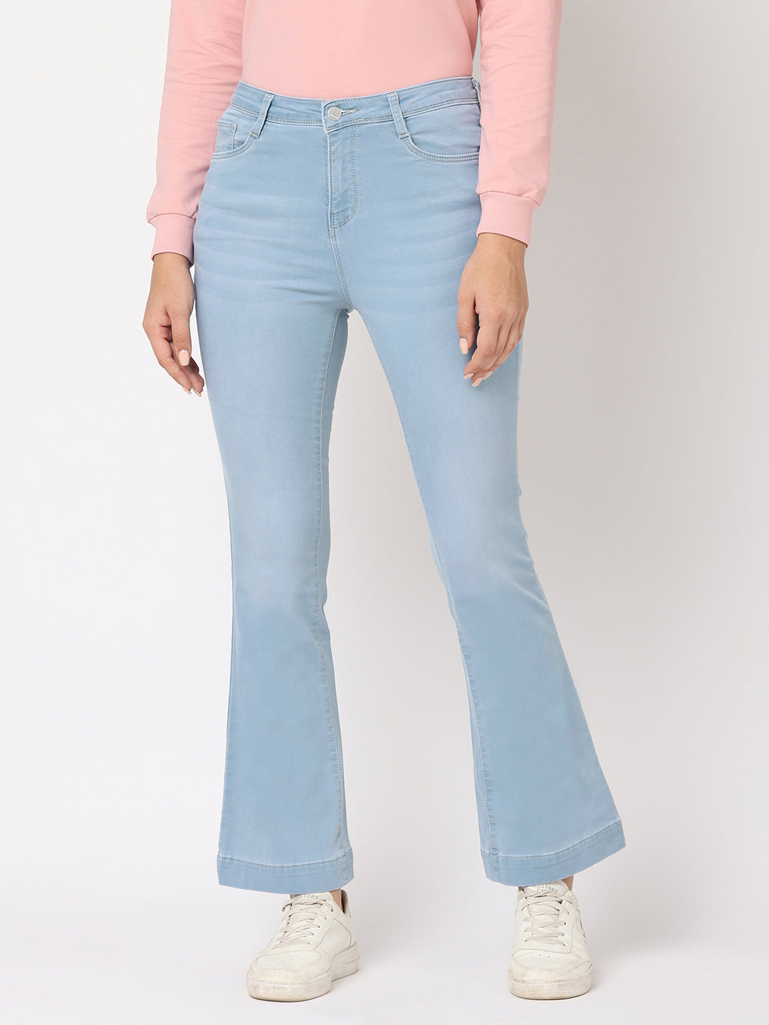Women Light Blue High-Rise Flare Jeans