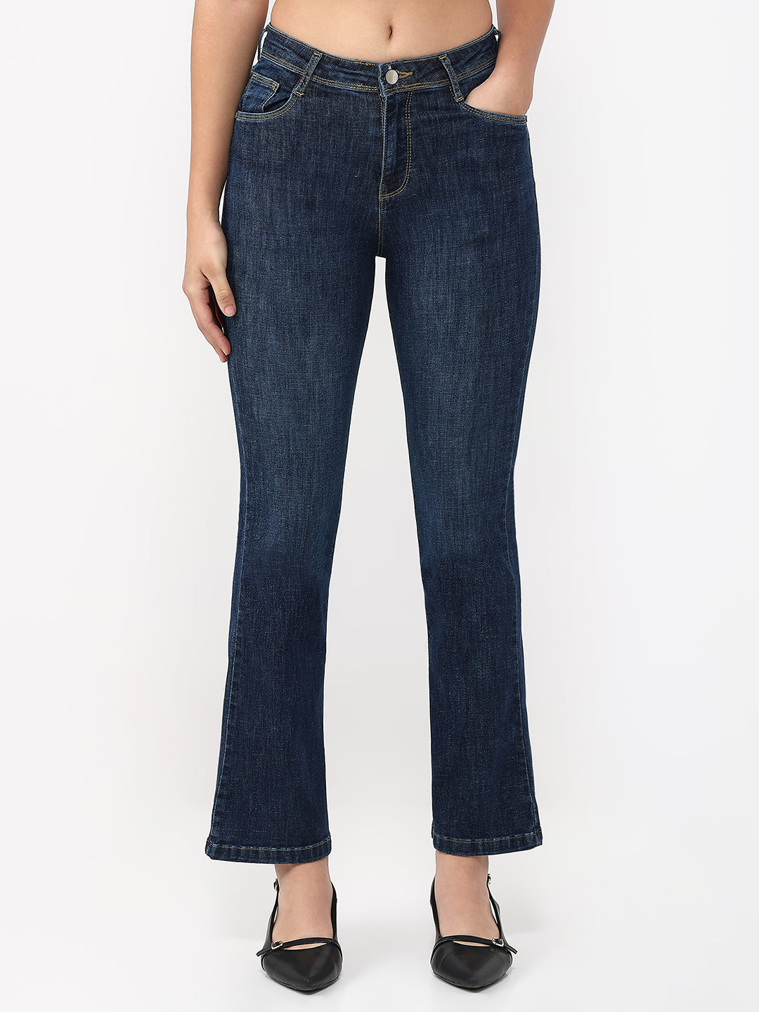 Women Dark Blue High-Rise Flare Jeans