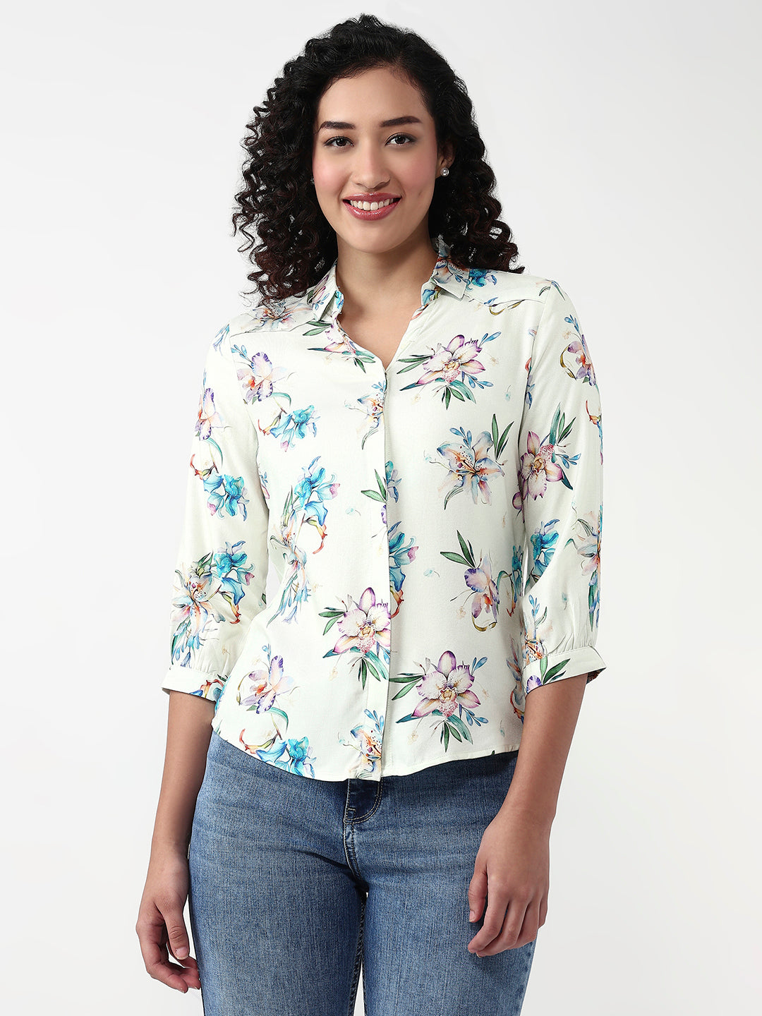 Women Floral Print Slim Shirt