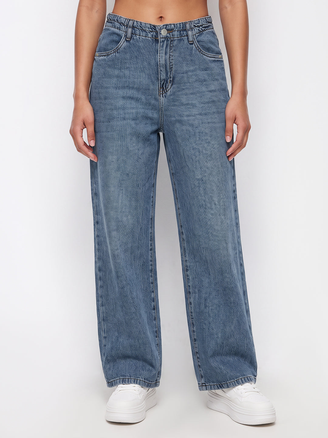 Blue High-Rise Crop Wide Leg Jeans