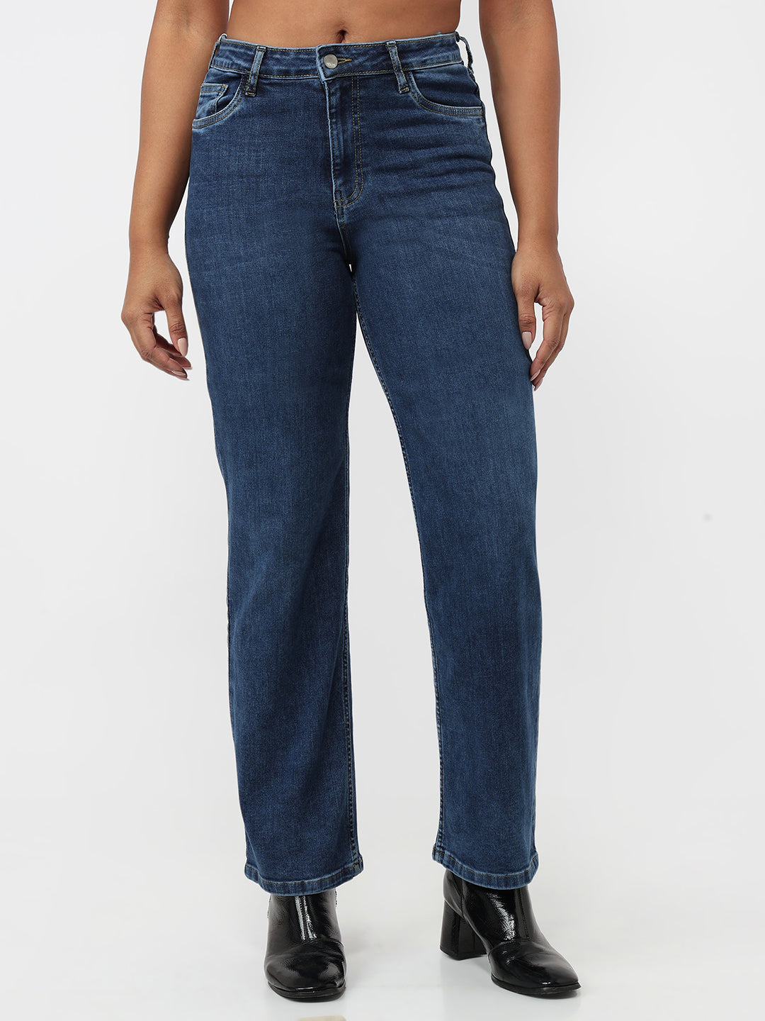 Women Blue High-Rise Straight Fit Jeans