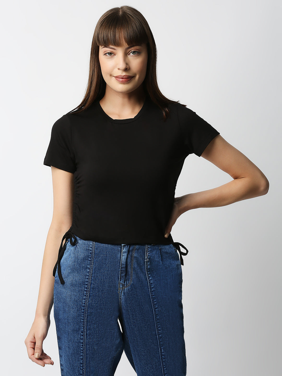 Women Black Crop T-Shirt