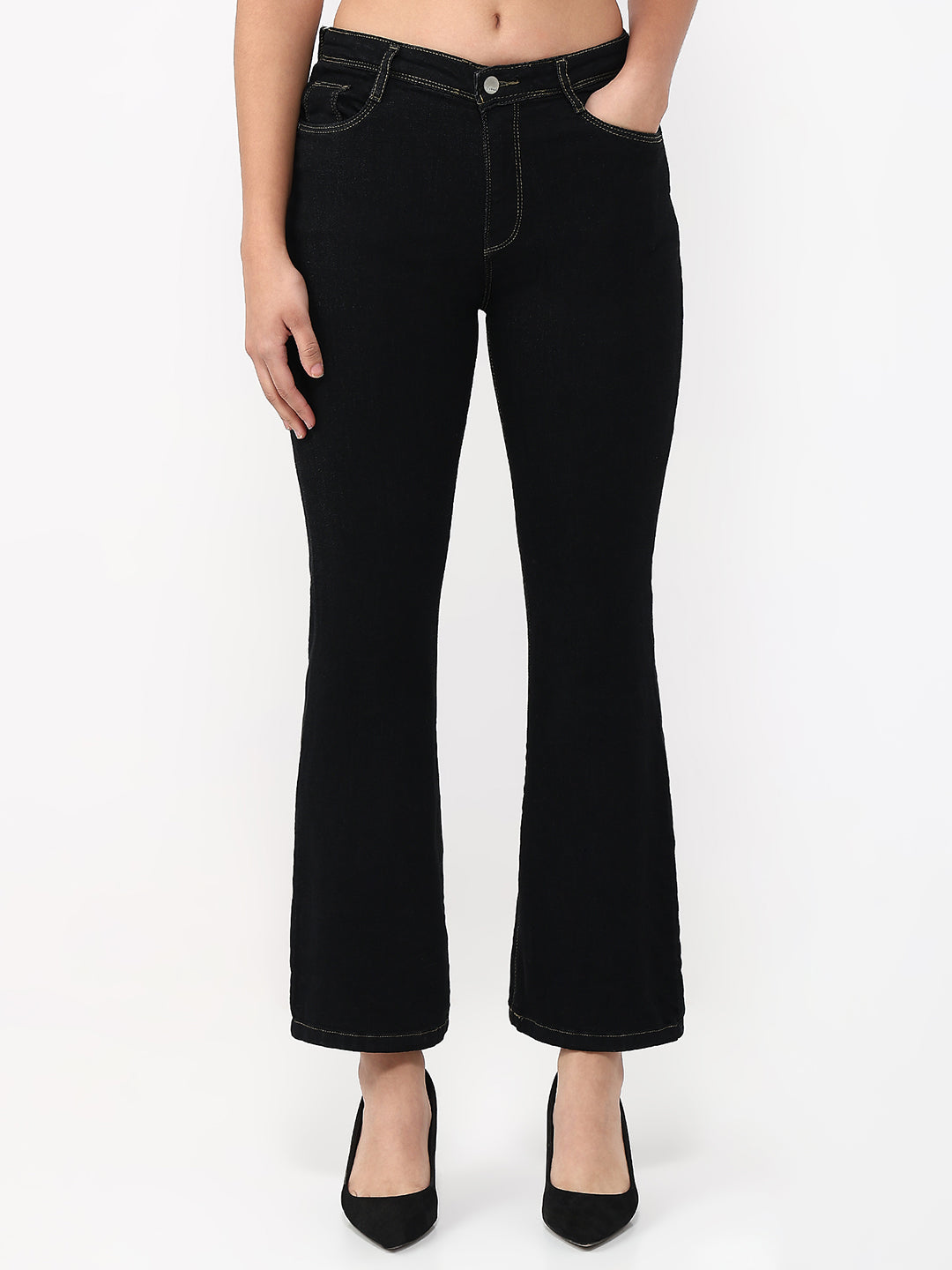Women Black High-Rise Wide Leg Jeans