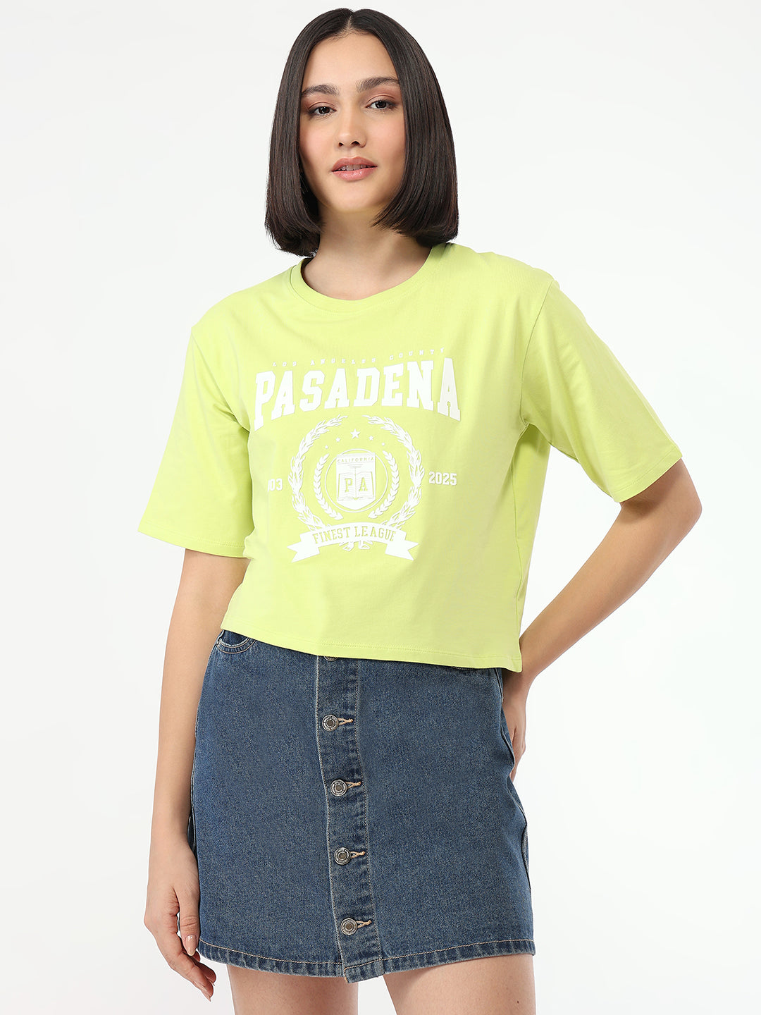 Women Lime Slim Fit Crop T-Shirt