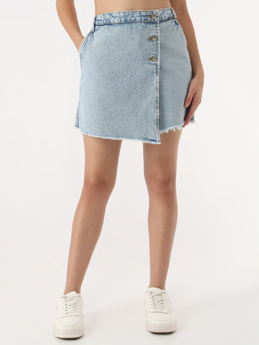 Women Light Blue High-Rise Skorts