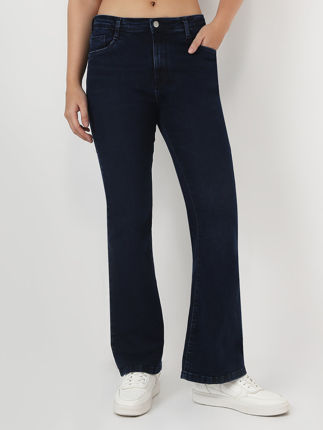 Women Dark Blue High-Rise Flare Jeans