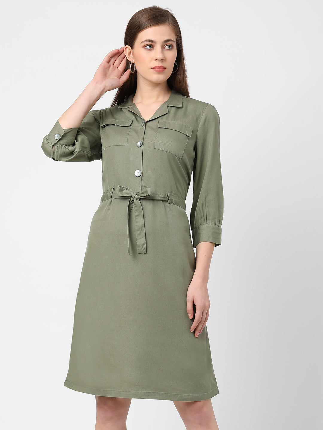 Women Light Olive Solid Dress
