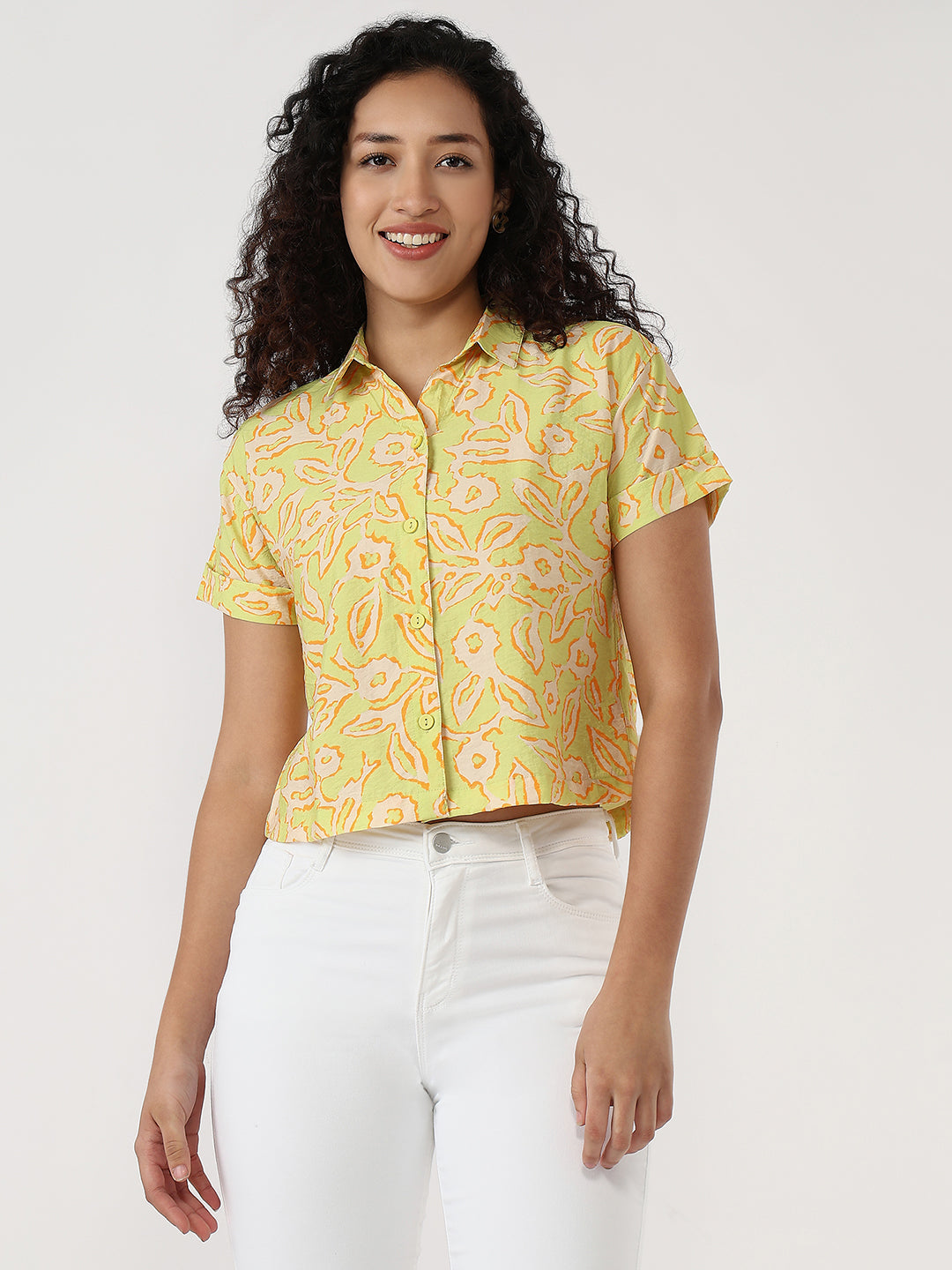 Women Lime Slim Crop Shirt